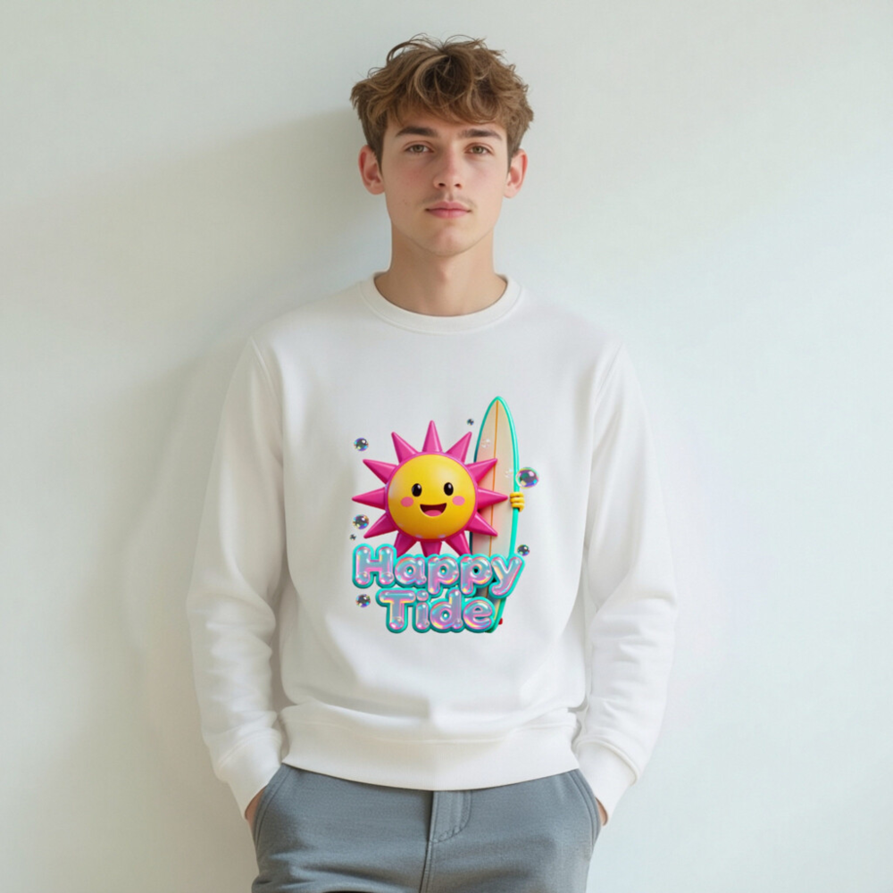Happy Tide Unisex Organic Sweatshirt | Sun & Surf Design - Image 6