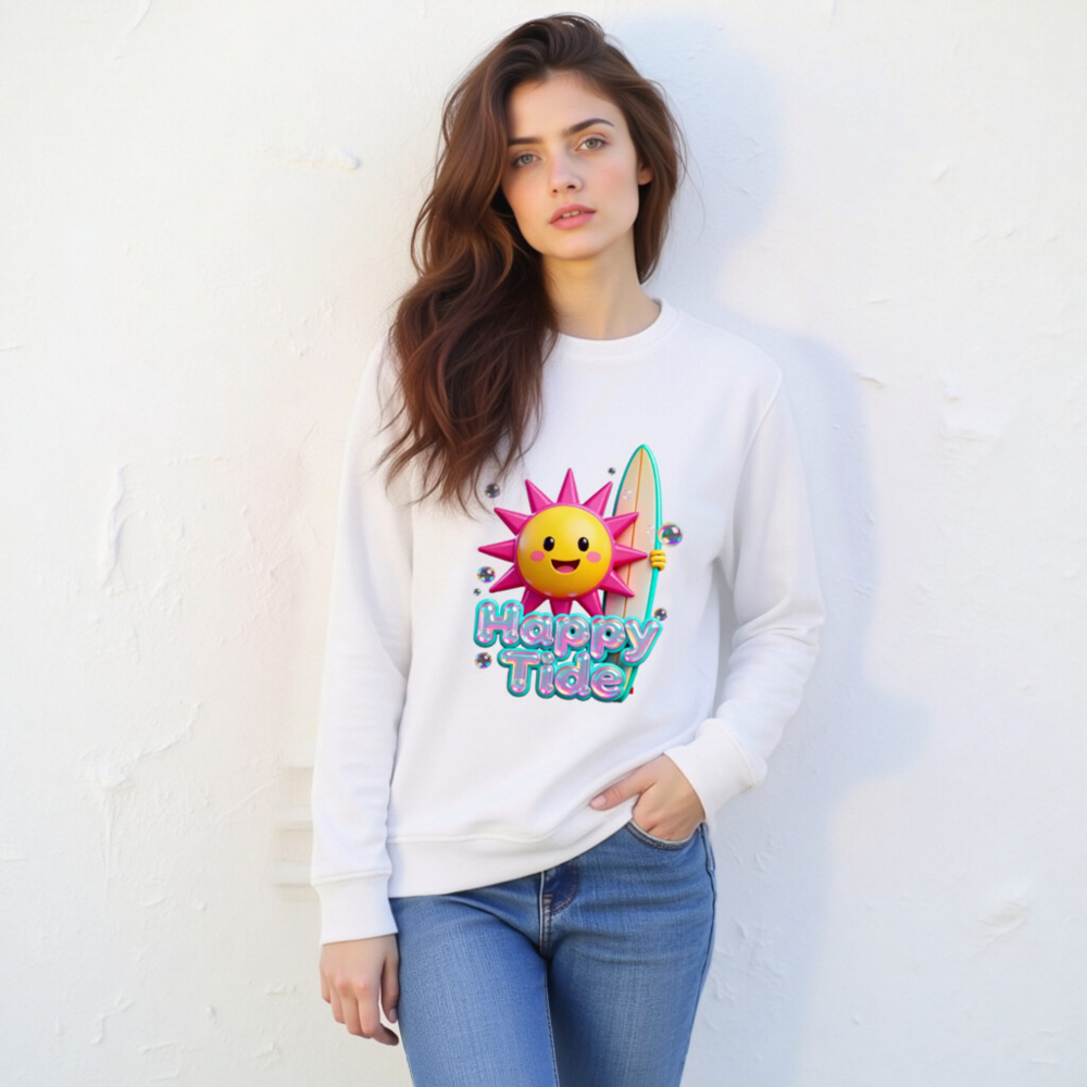 Happy Tide Unisex Organic Sweatshirt | Sun & Surf Design - Image 7