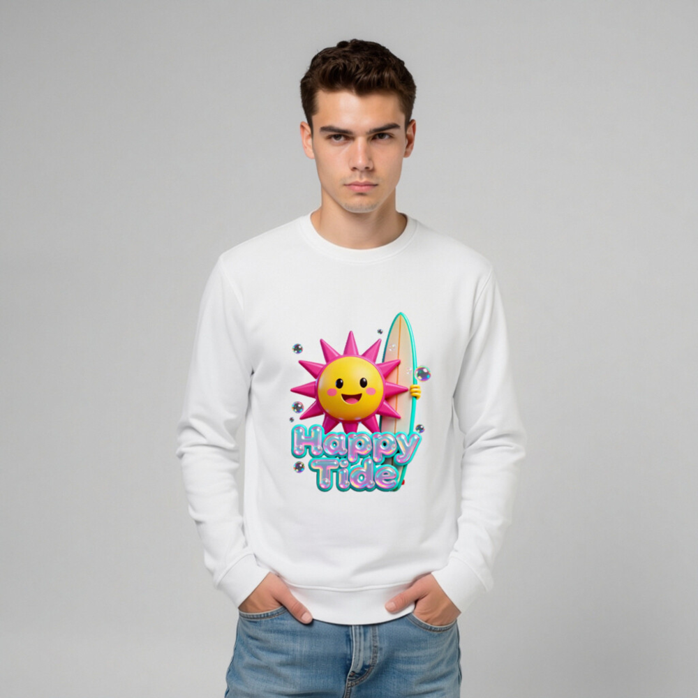 Happy Tide Unisex Organic Sweatshirt | Sun & Surf Design - Image 9
