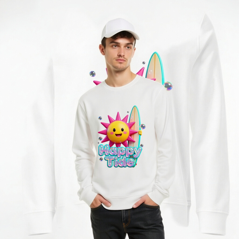 Happy Tide Unisex Organic Sweatshirt | Sun & Surf Design - Image 10
