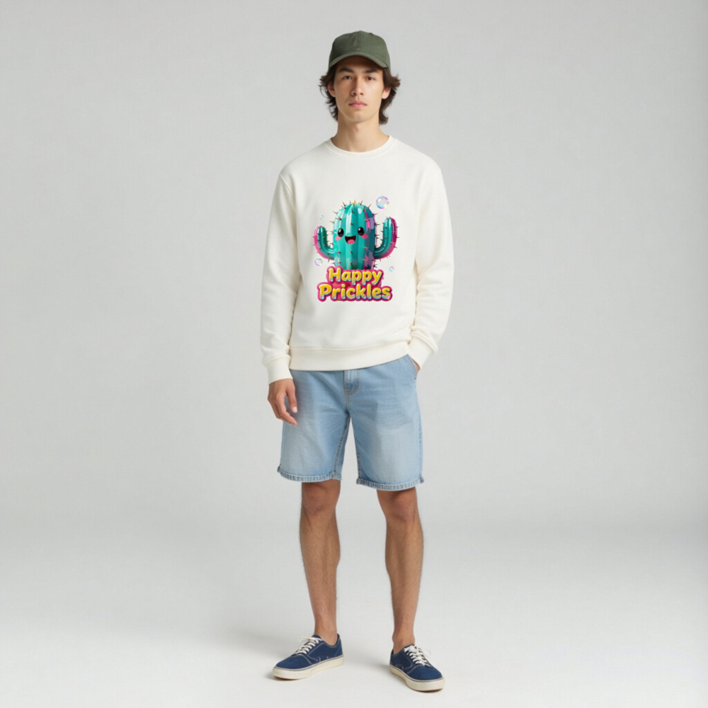 Happy Prickles Cactus Organic Sweatshirt | Unisex Eco-Friendly Crewneck - Image 3