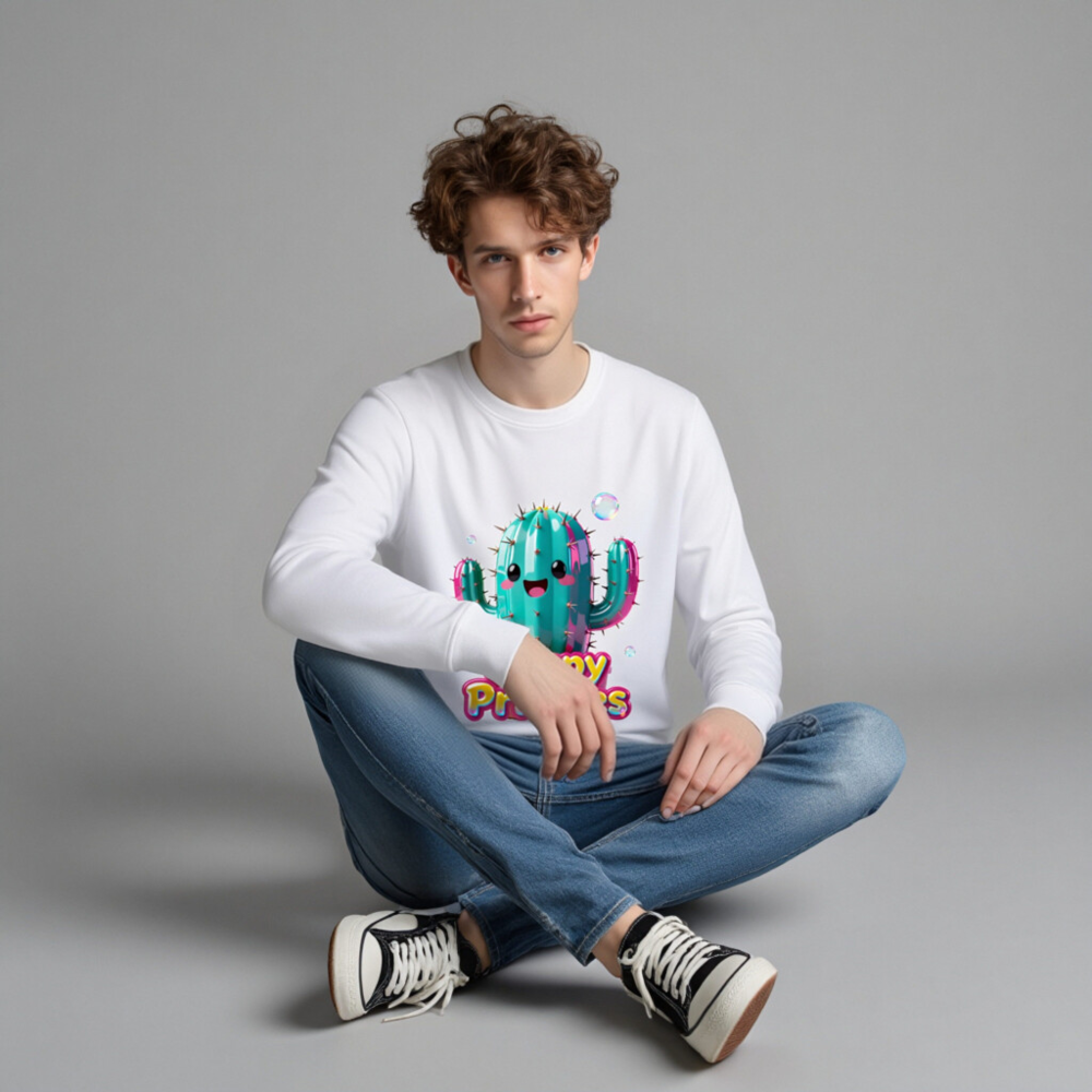 Happy Prickles Cactus Organic Sweatshirt | Unisex Eco-Friendly Crewneck - Image 4
