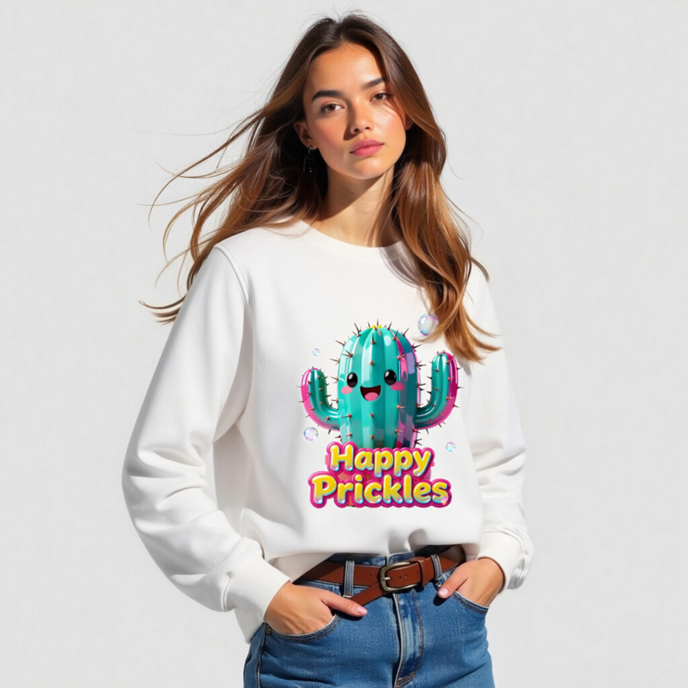Happy Prickles Cactus Organic Sweatshirt | Unisex Eco-Friendly Crewneck - Image 5