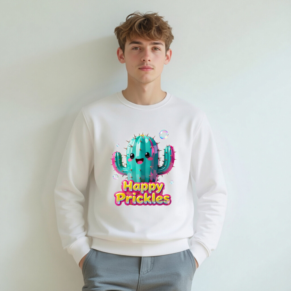 Happy Prickles Cactus Organic Sweatshirt | Unisex Eco-Friendly Crewneck - Image 6