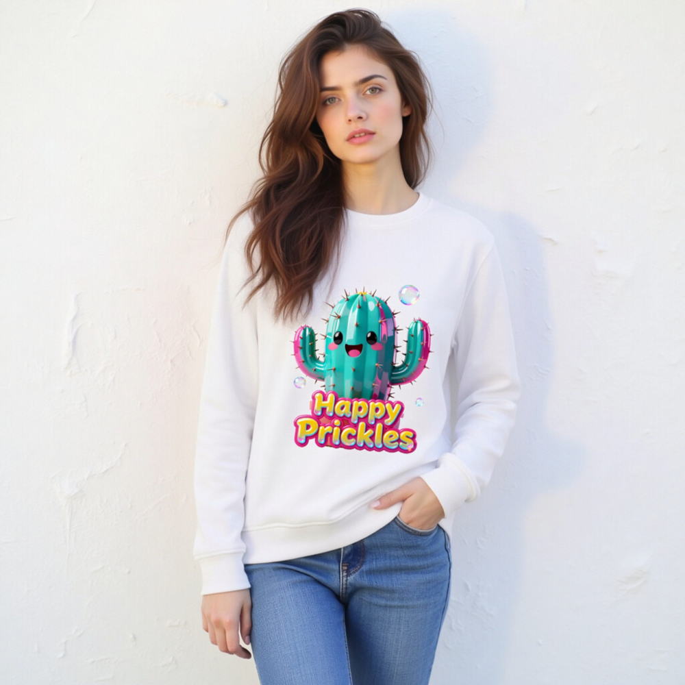 Happy Prickles Cactus Organic Sweatshirt | Unisex Eco-Friendly Crewneck - Image 7