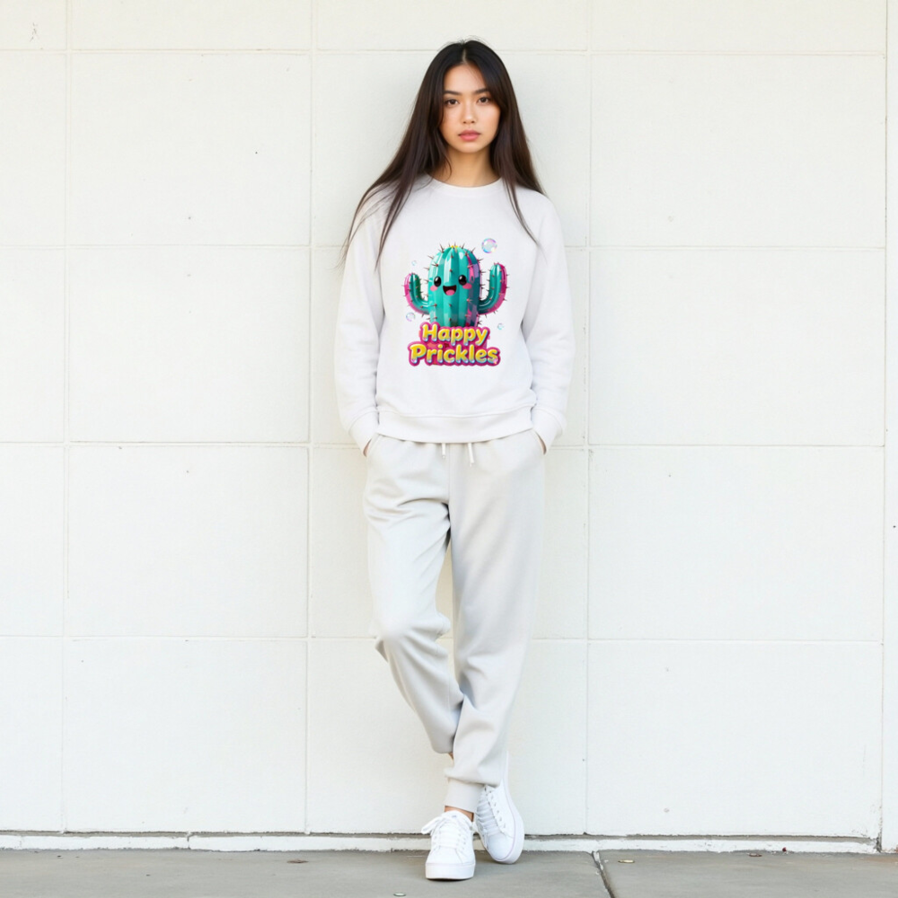 Happy Prickles Cactus Organic Sweatshirt | Unisex Eco-Friendly Crewneck - Image 8