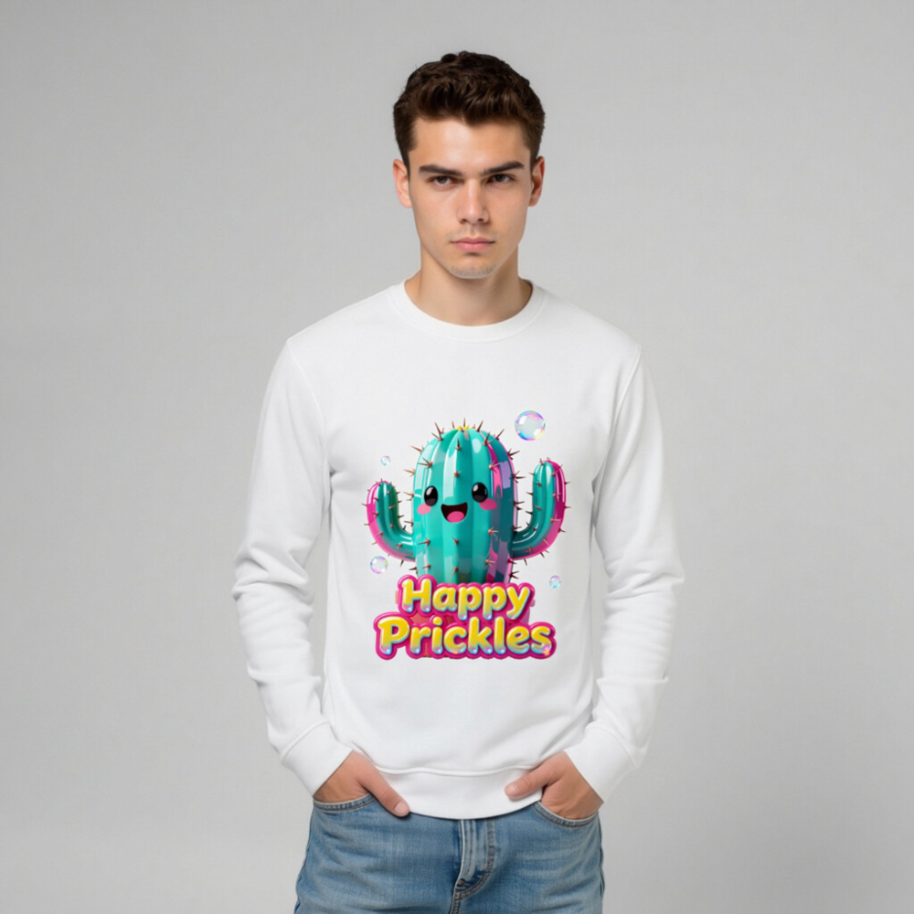 Happy Prickles Cactus Organic Sweatshirt | Unisex Eco-Friendly Crewneck - Image 9