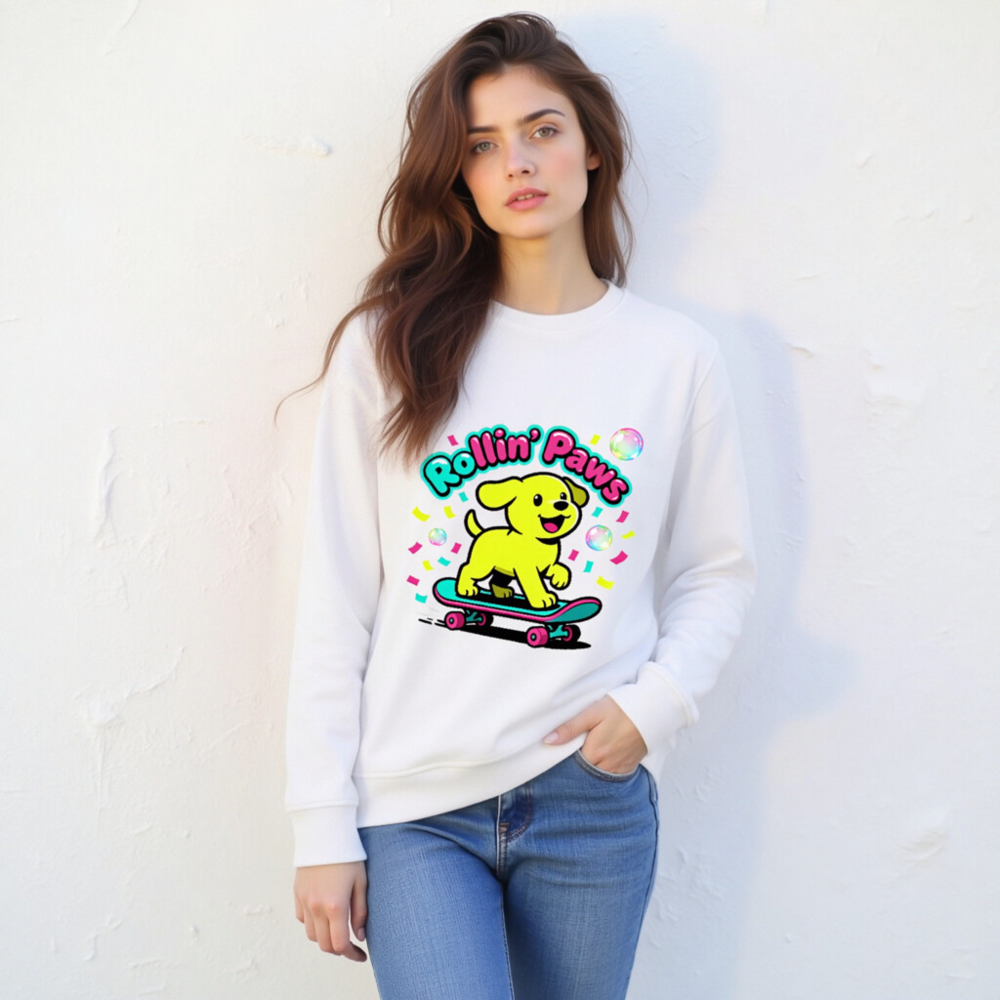 Unisex Organic Sweatshirt | Rollin' Paws Yellow Puppy Skateboard Design - Image 7