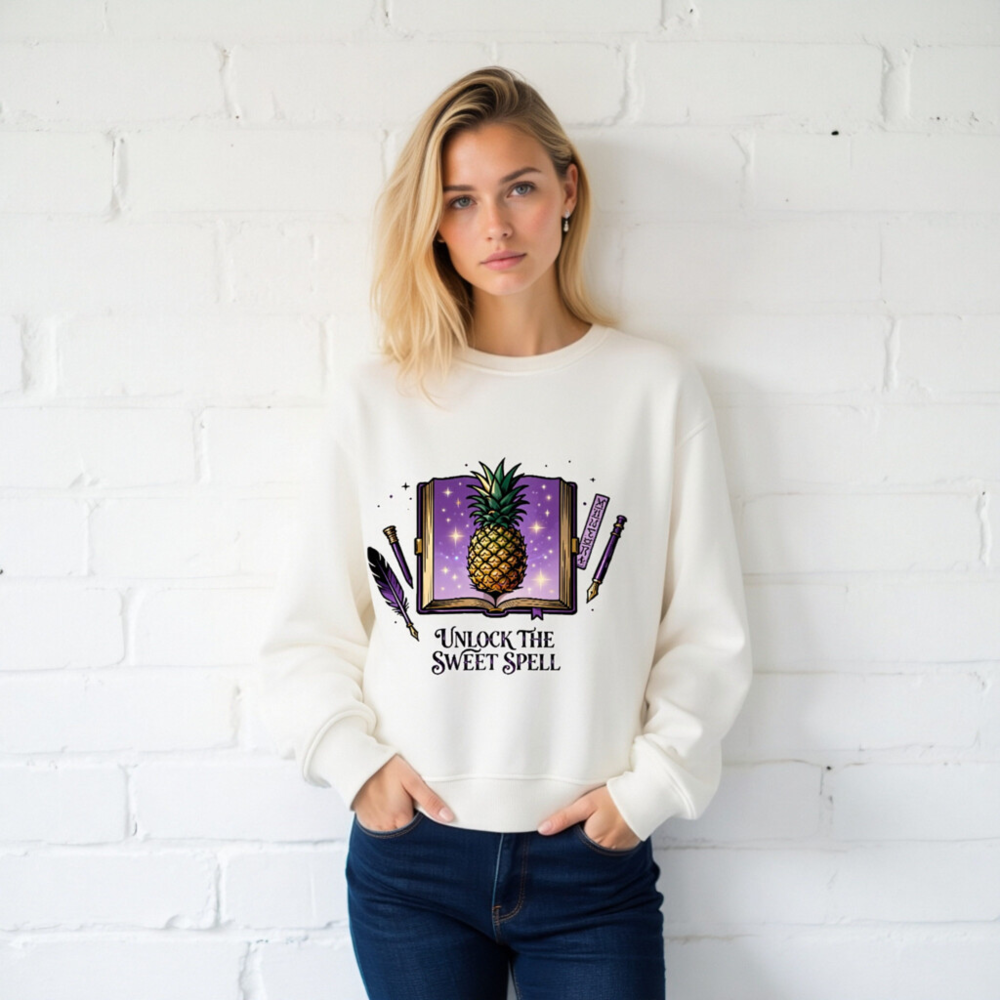 Unisex Organic Sweatshirt | Unlock the Sweet Spell Pineapple Book Design - Image 2