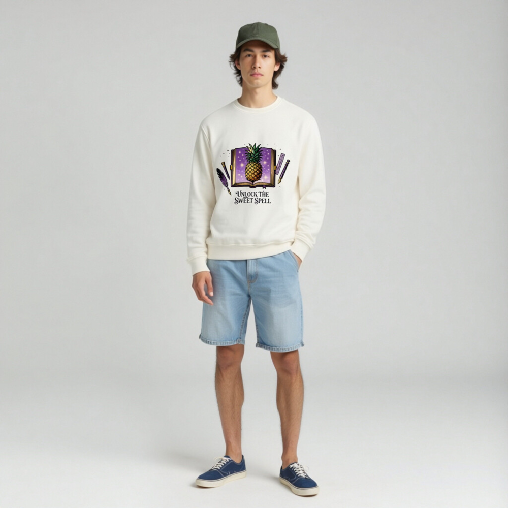 Unisex Organic Sweatshirt | Unlock the Sweet Spell Pineapple Book Design - Image 3