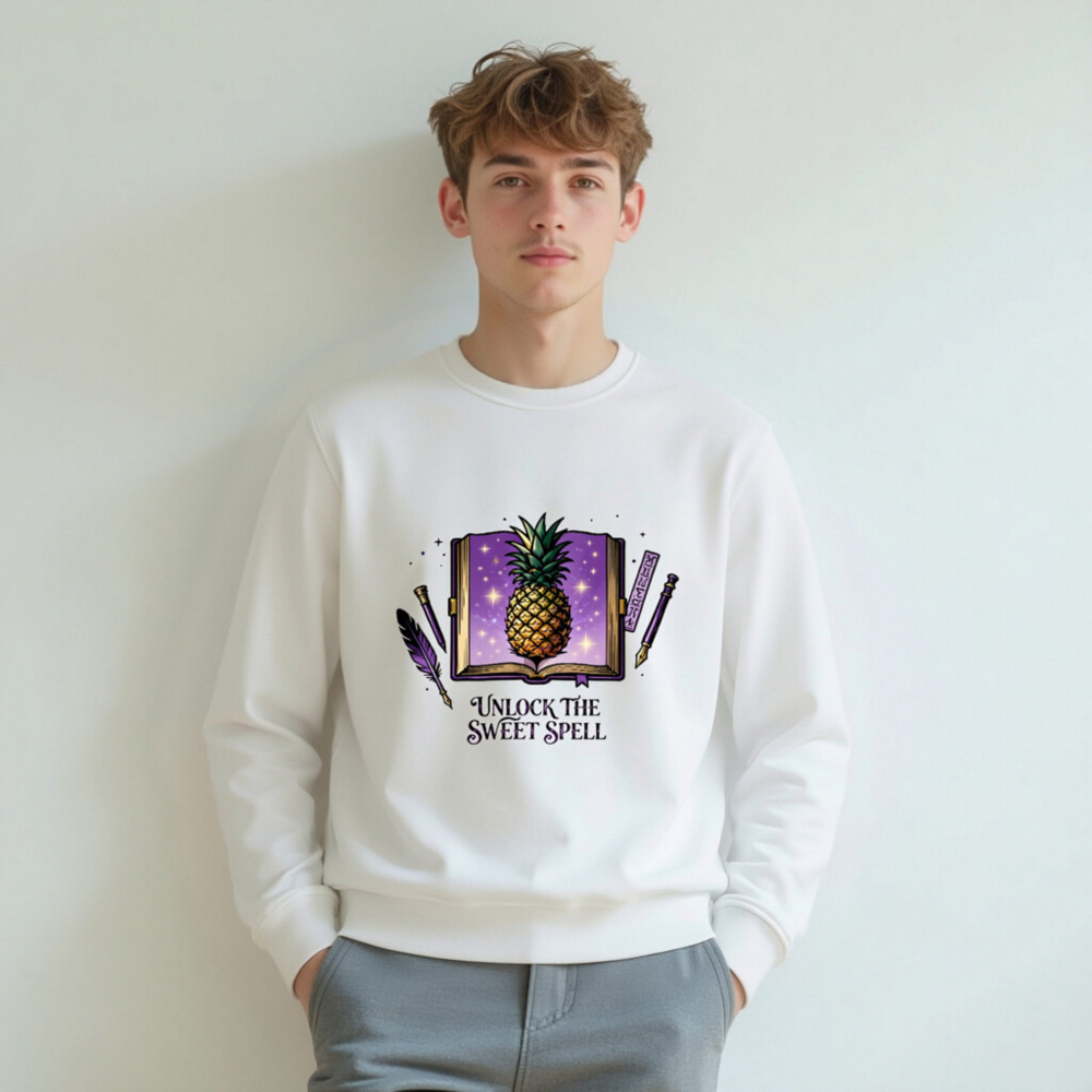 Unisex Organic Sweatshirt | Unlock the Sweet Spell Pineapple Book Design - Image 6