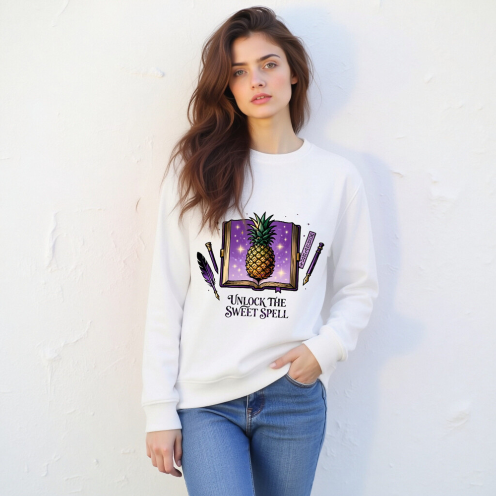 Unisex Organic Sweatshirt | Unlock the Sweet Spell Pineapple Book Design - Image 7