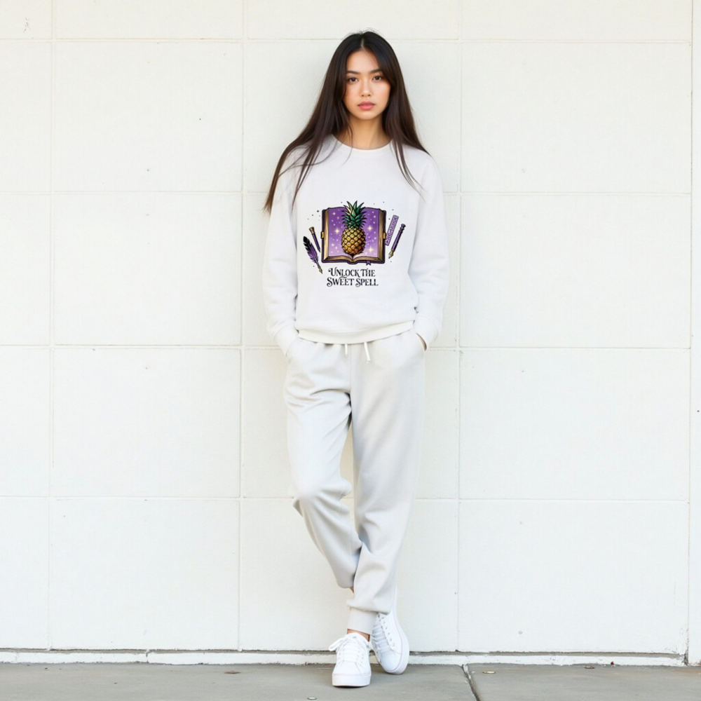 Unisex Organic Sweatshirt | Unlock the Sweet Spell Pineapple Book Design - Image 8