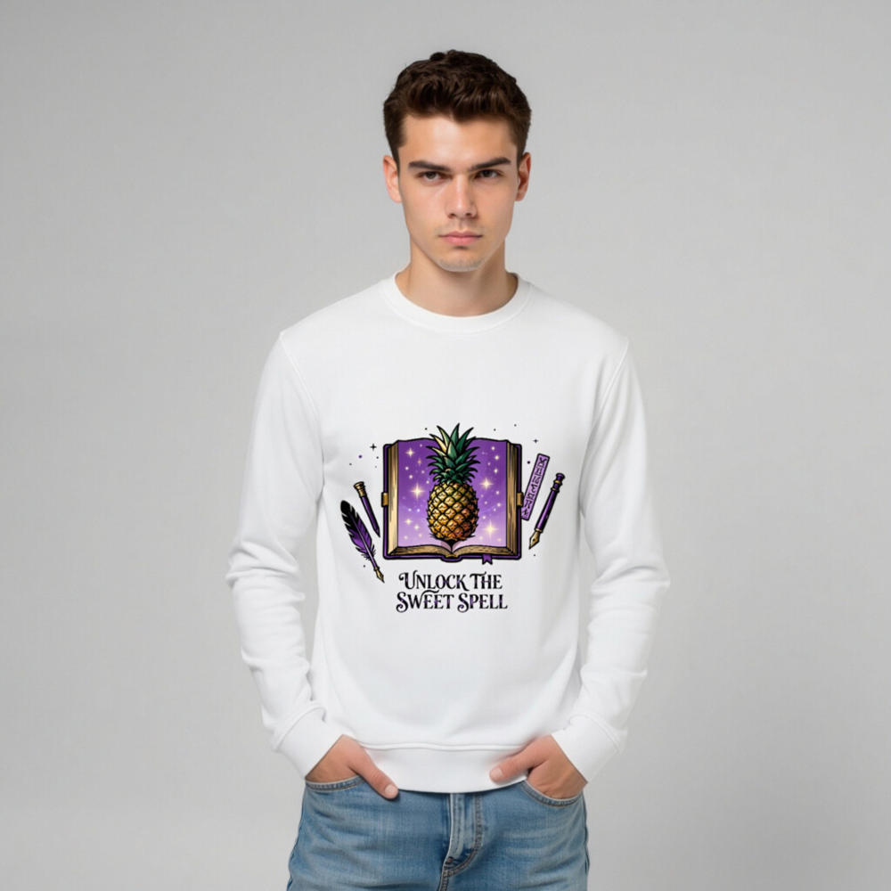 Unisex Organic Sweatshirt | Unlock the Sweet Spell Pineapple Book Design - Image 9
