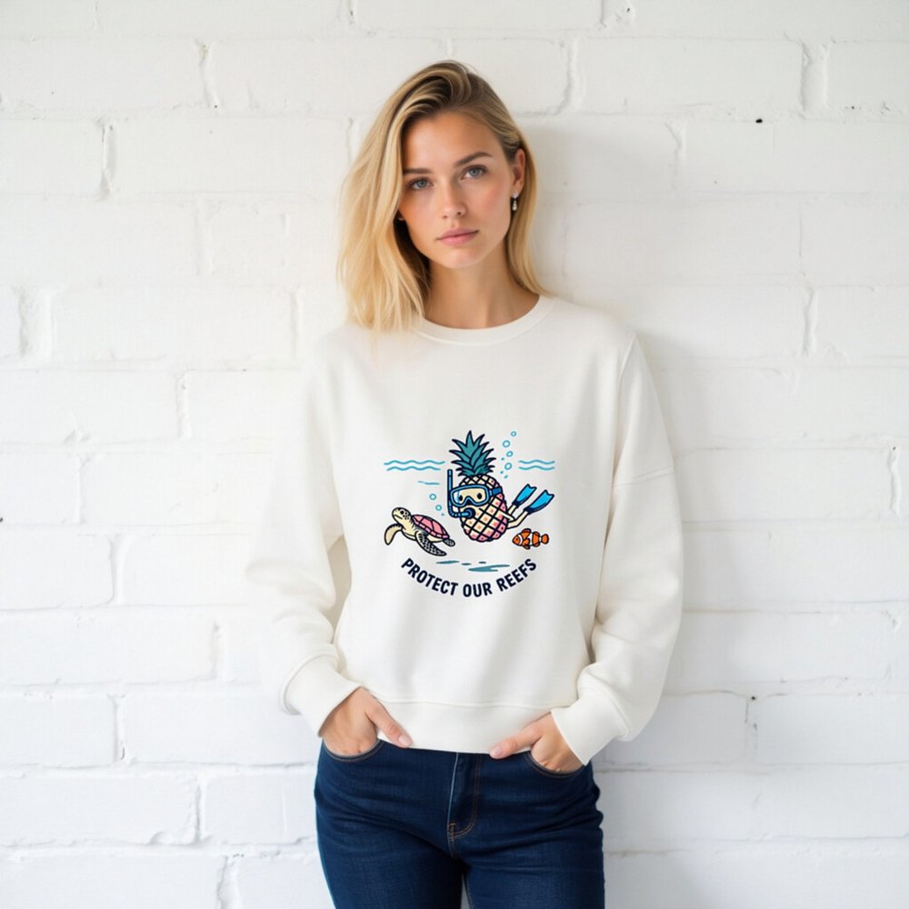 Unisex Organic Sweatshirt | Pineapple Diver & Reef Wildlife - Protect Our Reefs - Image 2