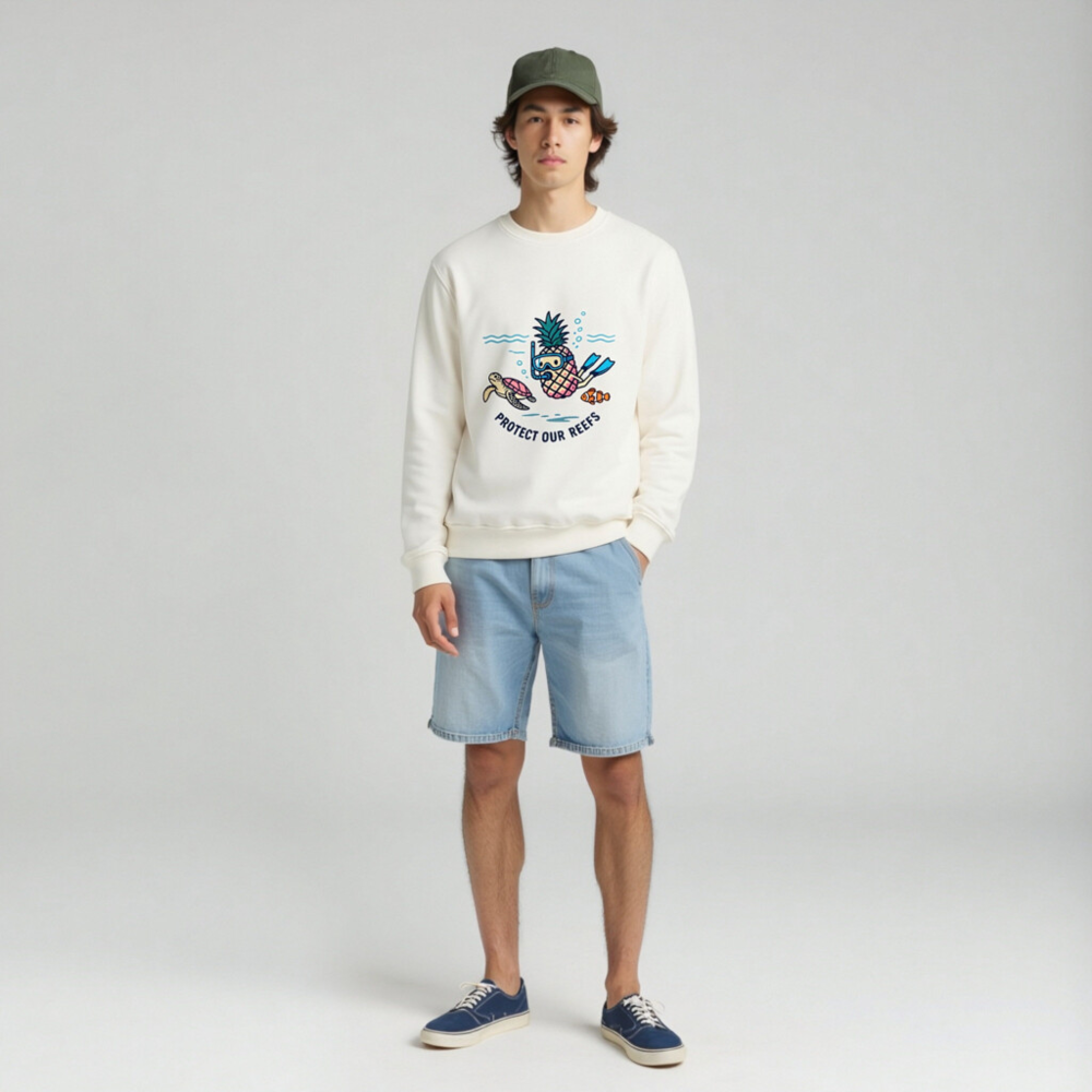 Unisex Organic Sweatshirt | Pineapple Diver & Reef Wildlife - Protect Our Reefs - Image 3