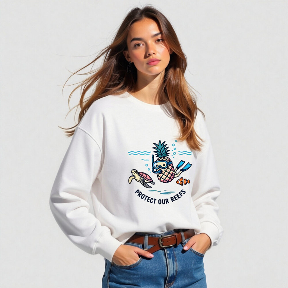 Unisex Organic Sweatshirt | Pineapple Diver & Reef Wildlife - Protect Our Reefs - Image 5