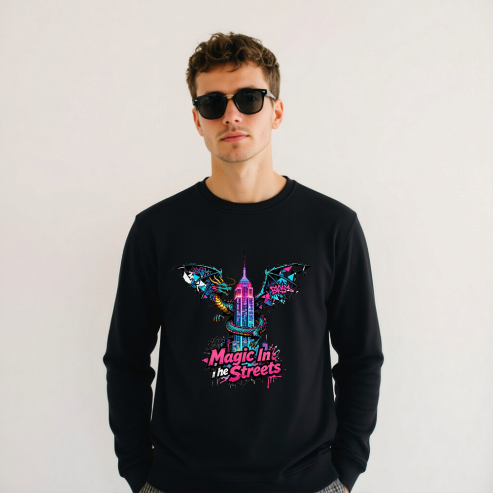 Unisex Organic Sweatshirt | Magic In the Streets Dragon & Empire State Building Design - Image 5