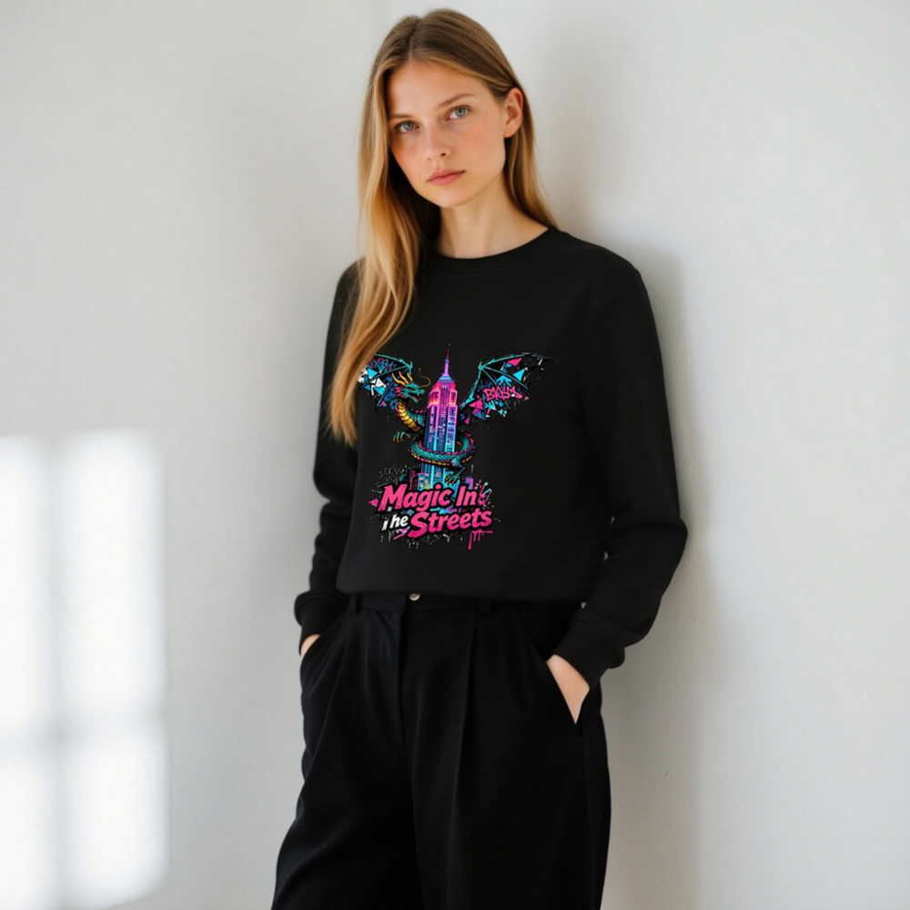 Unisex Organic Sweatshirt | Magic In the Streets Dragon & Empire State Building Design - Image 8