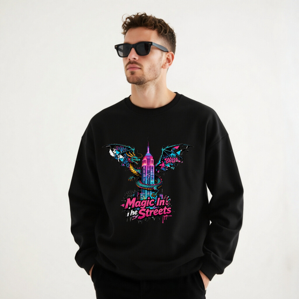 Unisex Organic Sweatshirt | Magic In the Streets Dragon & Empire State Building Design - Image 9