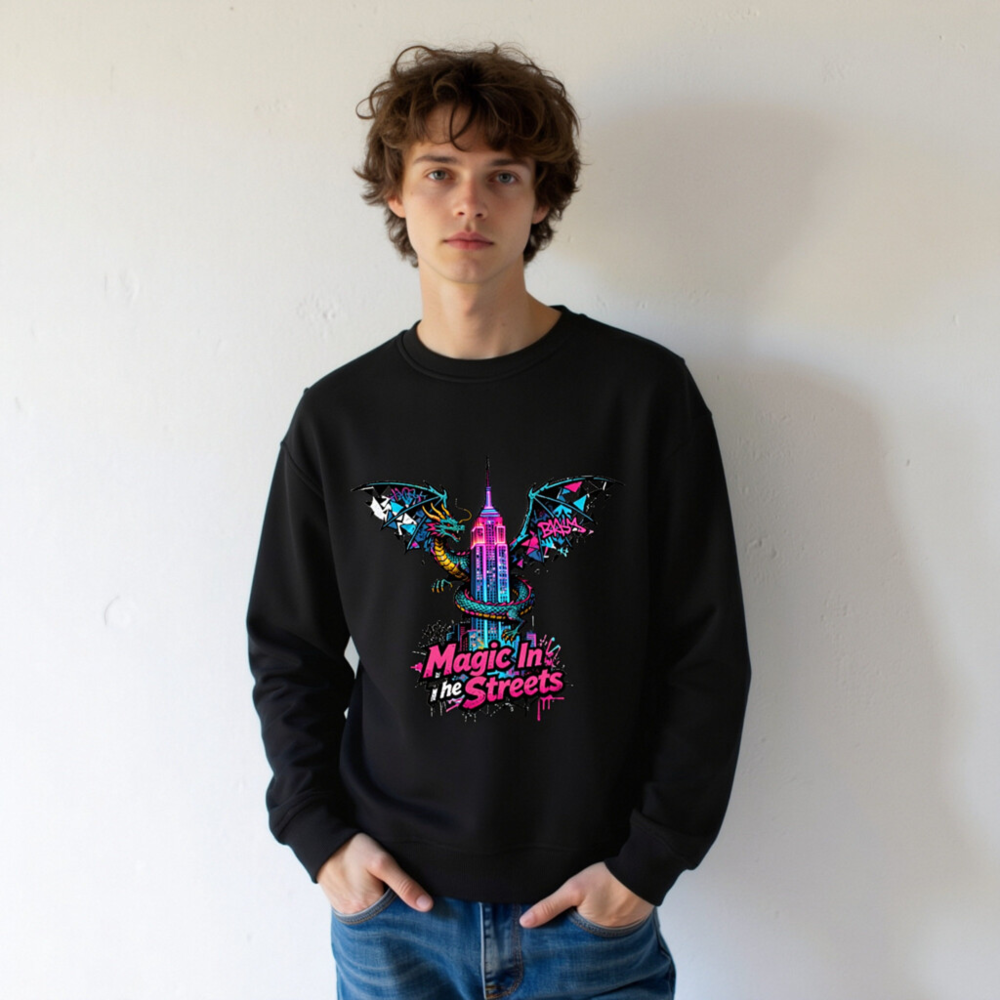 Unisex Organic Sweatshirt | Magic In the Streets Dragon & Empire State Building Design - Image 10