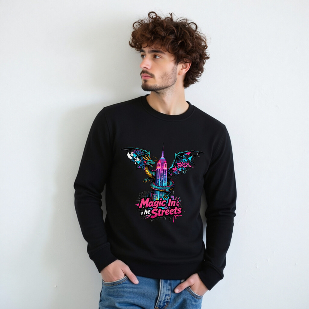 Unisex Organic Sweatshirt | Magic In the Streets Dragon & Empire State Building Design - Image 11
