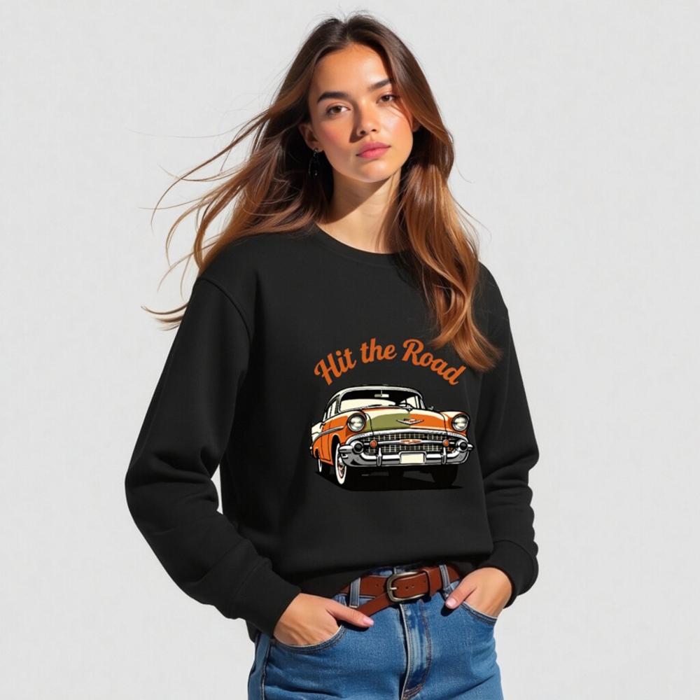 Unisex Organic Sweatshirt - Hit the Road Classic Car Graphic, Eco-Friendly & Comfortable - Image 2