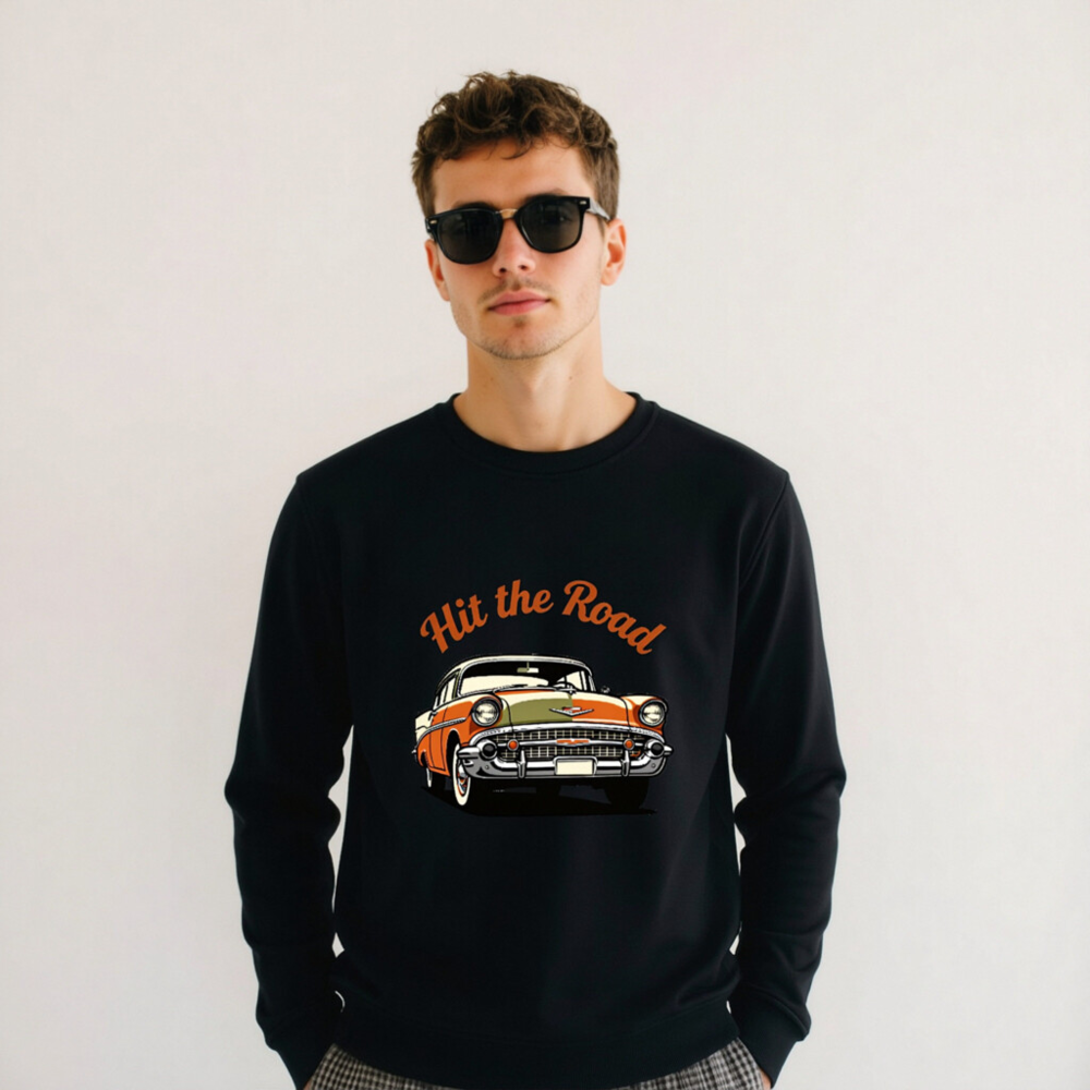 Unisex Organic Sweatshirt - Hit the Road Classic Car Graphic, Eco-Friendly & Comfortable - Image 5