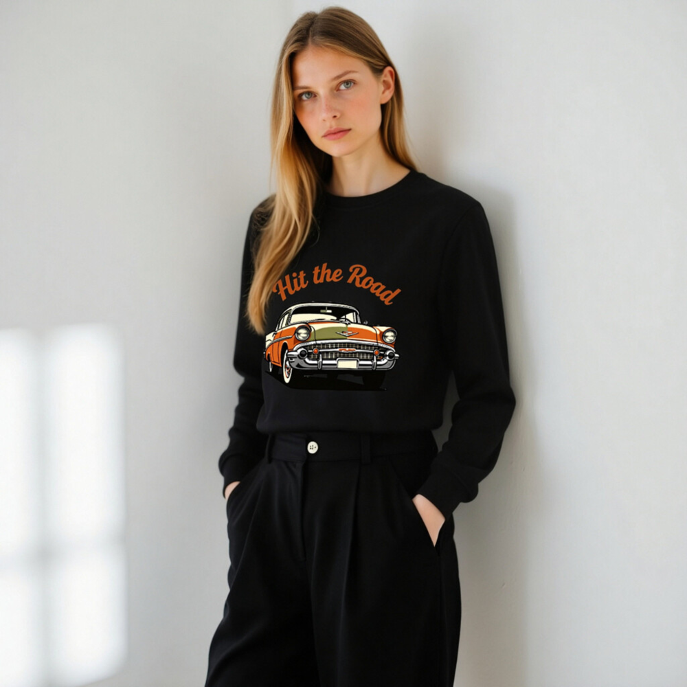 Unisex Organic Sweatshirt - Hit the Road Classic Car Graphic, Eco-Friendly & Comfortable - Image 8