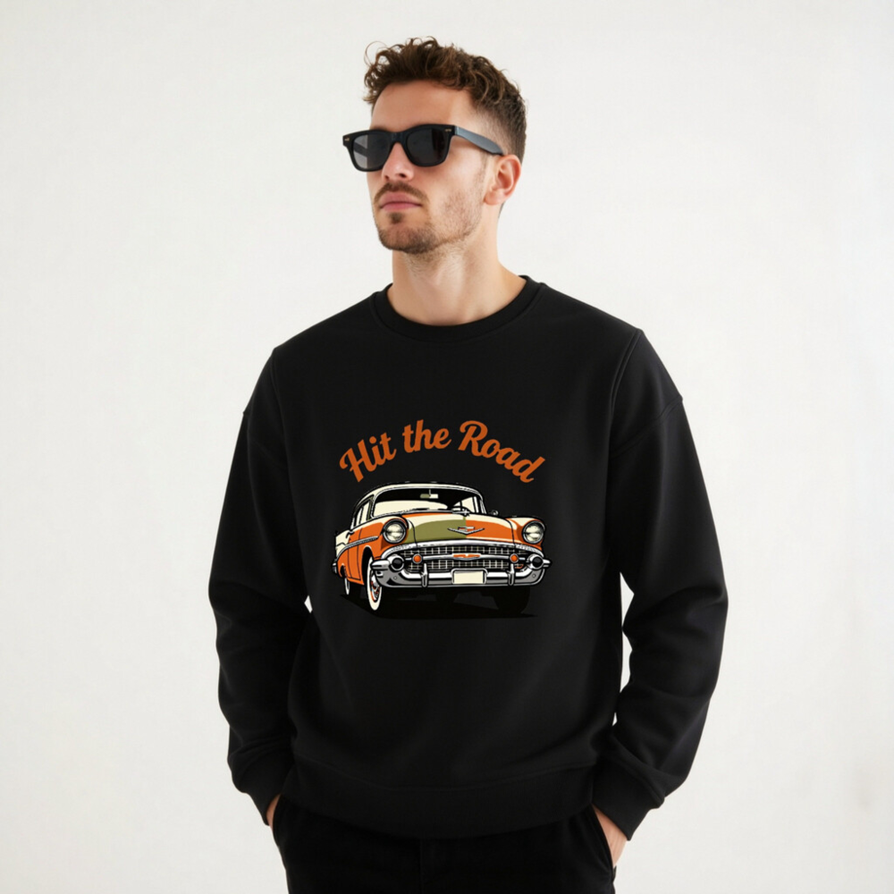 Unisex Organic Sweatshirt - Hit the Road Classic Car Graphic, Eco-Friendly & Comfortable - Image 9
