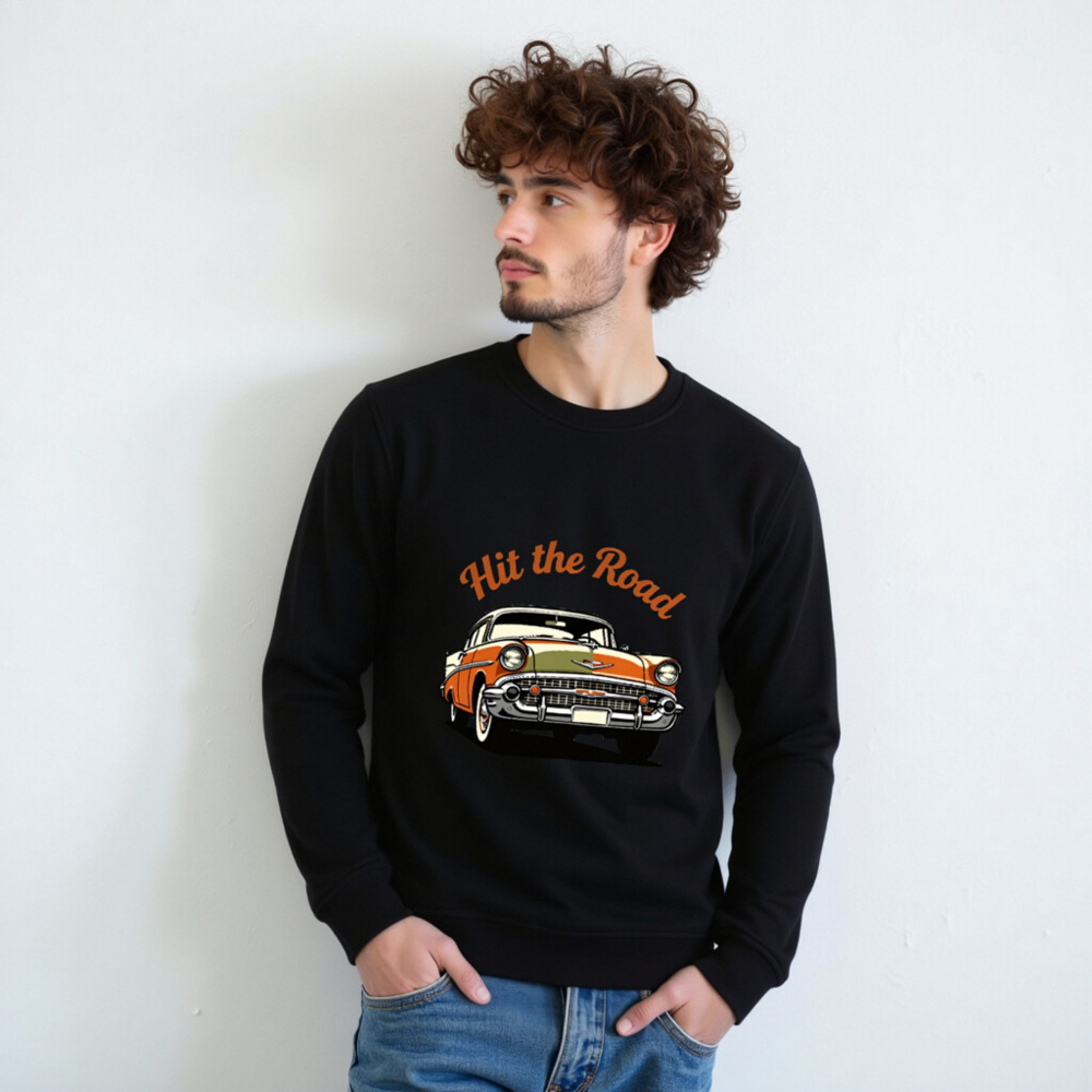 Unisex Organic Sweatshirt - Hit the Road Classic Car Graphic, Eco-Friendly & Comfortable - Image 11