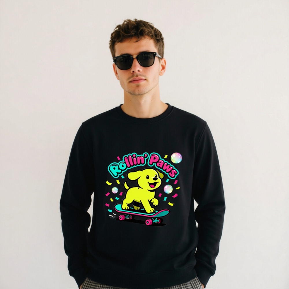 Unisex Organic Rollin' Paws Skateboard Puppy Sweatshirt - Eco-Friendly & Comfortable - Image 5