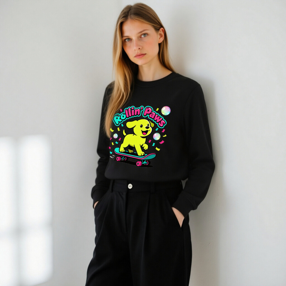 Unisex Organic Rollin' Paws Skateboard Puppy Sweatshirt - Eco-Friendly & Comfortable - Image 8