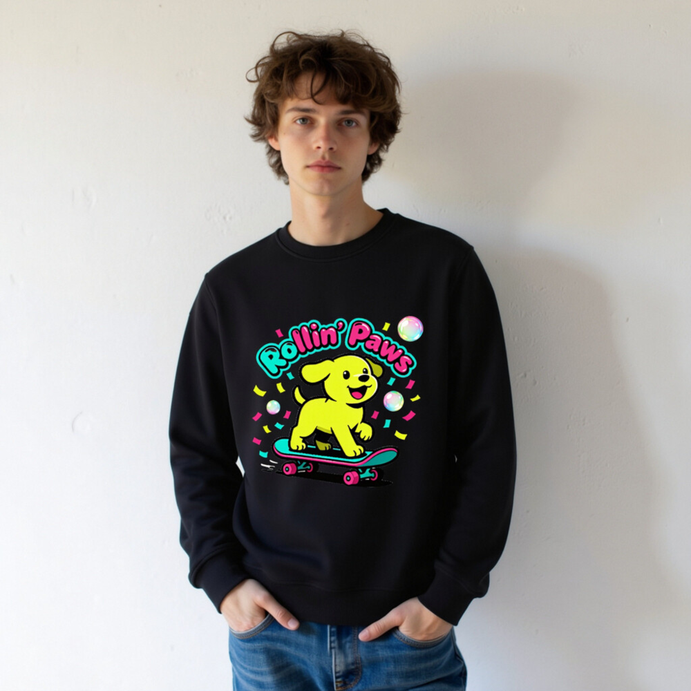 Unisex Organic Rollin' Paws Skateboard Puppy Sweatshirt - Eco-Friendly & Comfortable - Image 10