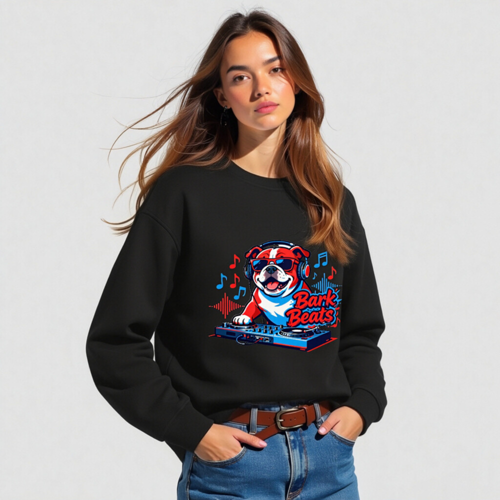 Bark Beats DJ Bulldog Unisex Organic Sweatshirt - Eco-Friendly, Comfortable - Image 2
