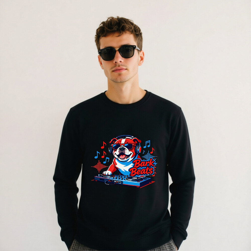 Bark Beats DJ Bulldog Unisex Organic Sweatshirt - Eco-Friendly, Comfortable - Image 5