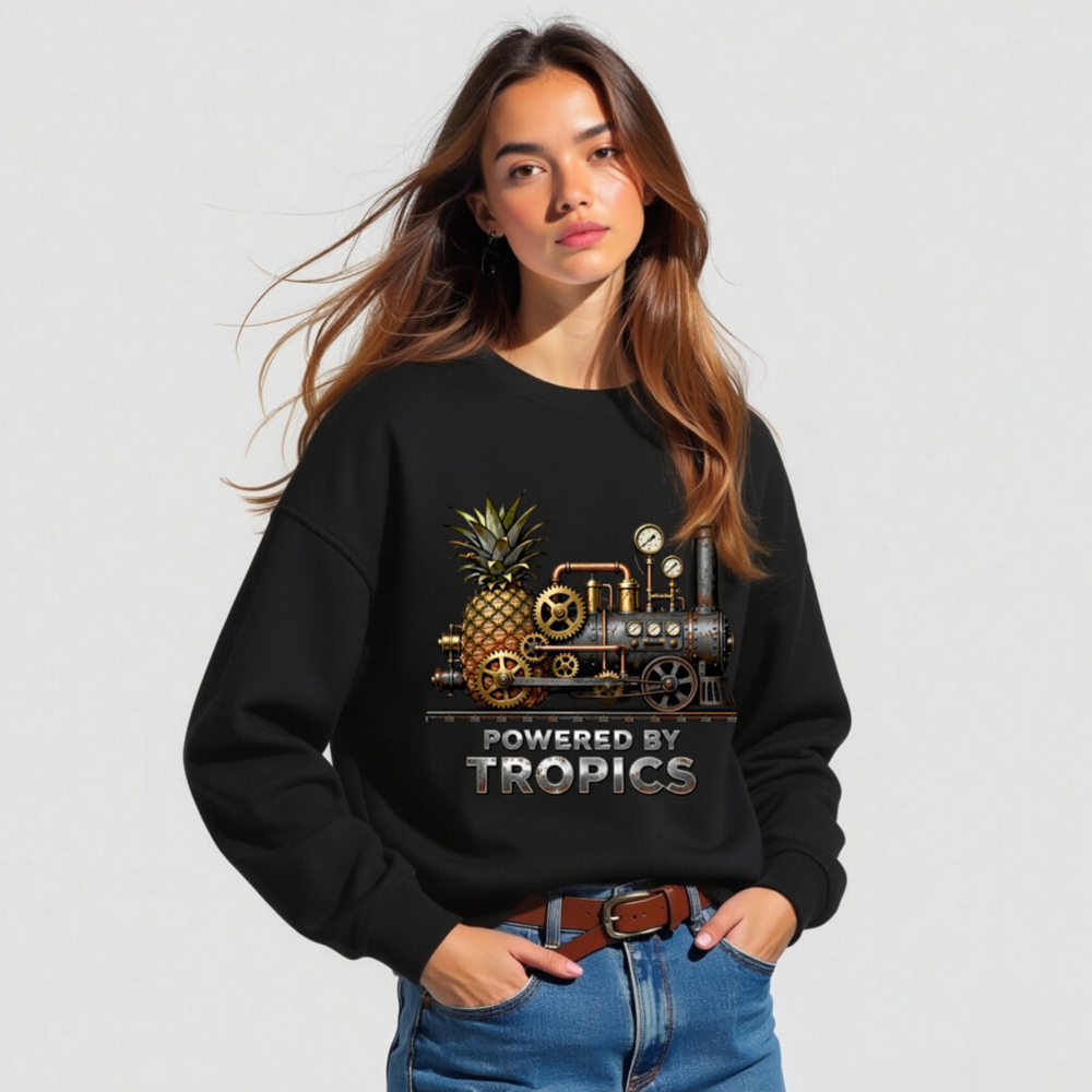 Unisex Organic Sweatshirt | Powered by Tropics Pineapple Steampunk Design - Image 2