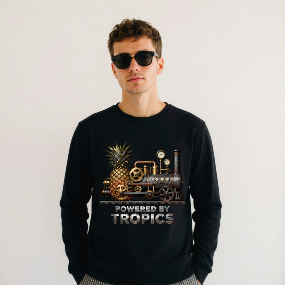 Unisex Organic Sweatshirt | Powered by Tropics Pineapple Steampunk Design - Image 5