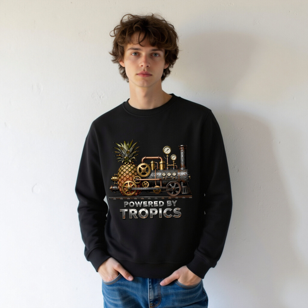 Unisex Organic Sweatshirt | Powered by Tropics Pineapple Steampunk Design - Image 10