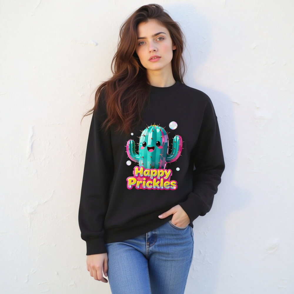 Happy Prickles Cactus Sweatshirt - Unisex Crew Neck, Soft Comfort, Vibrant Design - Image 4