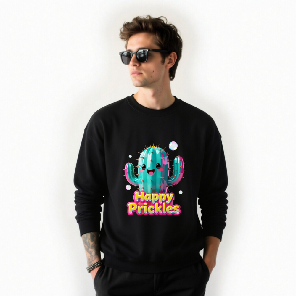 Happy Prickles Cactus Sweatshirt - Unisex Crew Neck, Soft Comfort, Vibrant Design - Image 5
