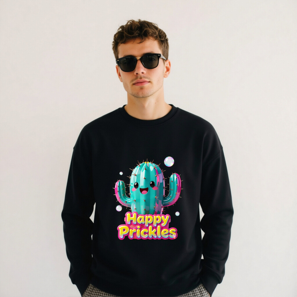 Happy Prickles Cactus Sweatshirt - Unisex Crew Neck, Soft Comfort, Vibrant Design - Image 6