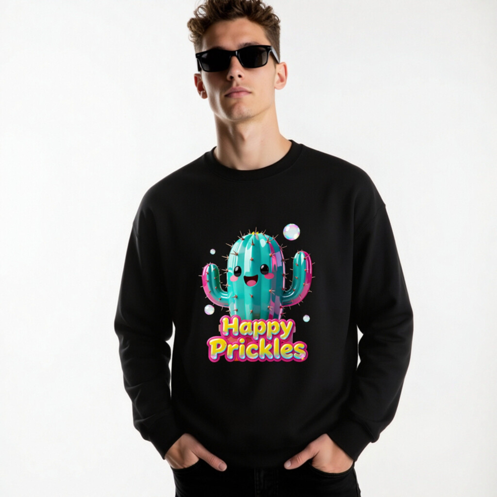 Happy Prickles Cactus Sweatshirt - Unisex Crew Neck, Soft Comfort, Vibrant Design - Image 7