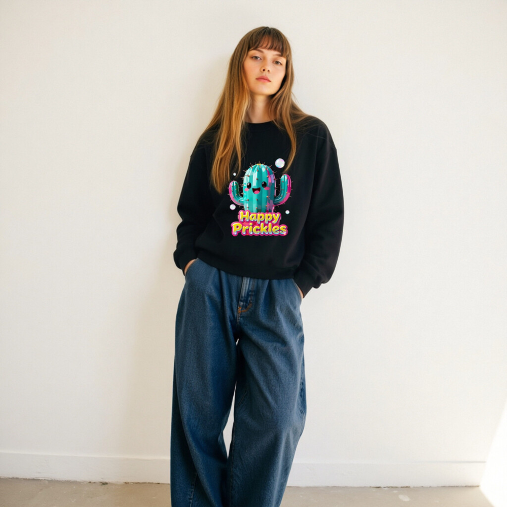 Happy Prickles Cactus Sweatshirt - Unisex Crew Neck, Soft Comfort, Vibrant Design - Image 9