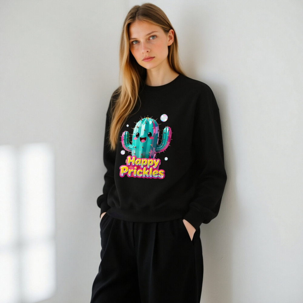 Happy Prickles Cactus Sweatshirt - Unisex Crew Neck, Soft Comfort, Vibrant Design - Image 10