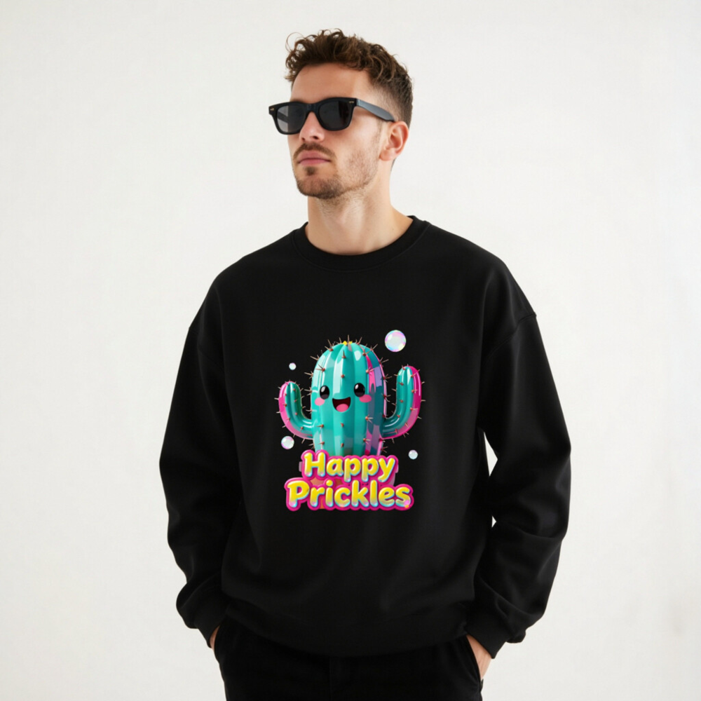 Happy Prickles Cactus Sweatshirt - Unisex Crew Neck, Soft Comfort, Vibrant Design - Image 11