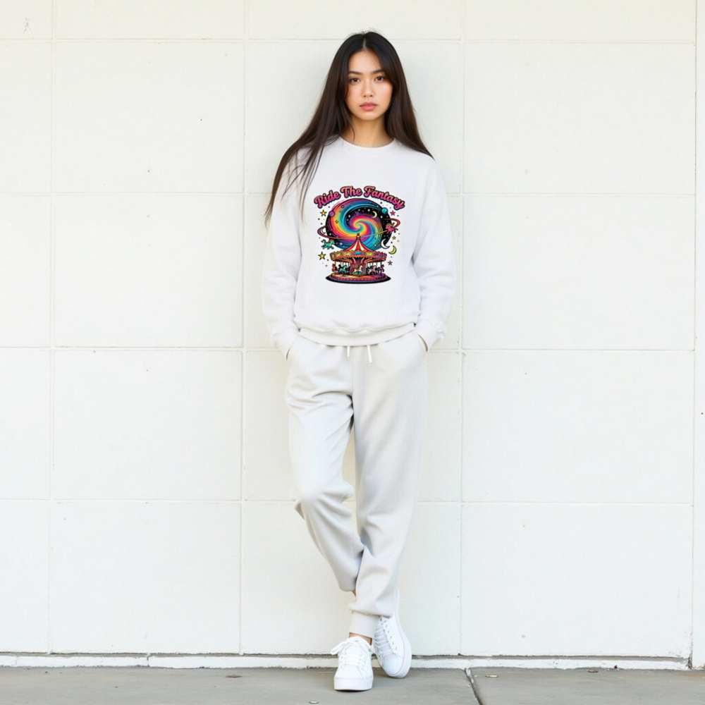 Unisex Crew Neck Sweatshirt - Ride The Fantasy Carousel & Galaxy Design - Image 7
