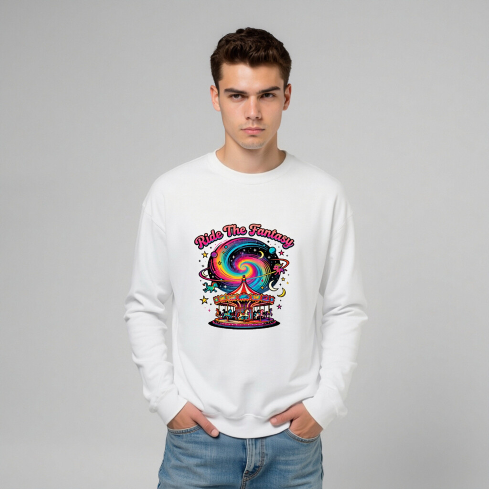 Unisex Crew Neck Sweatshirt - Ride The Fantasy Carousel & Galaxy Design - Image 8