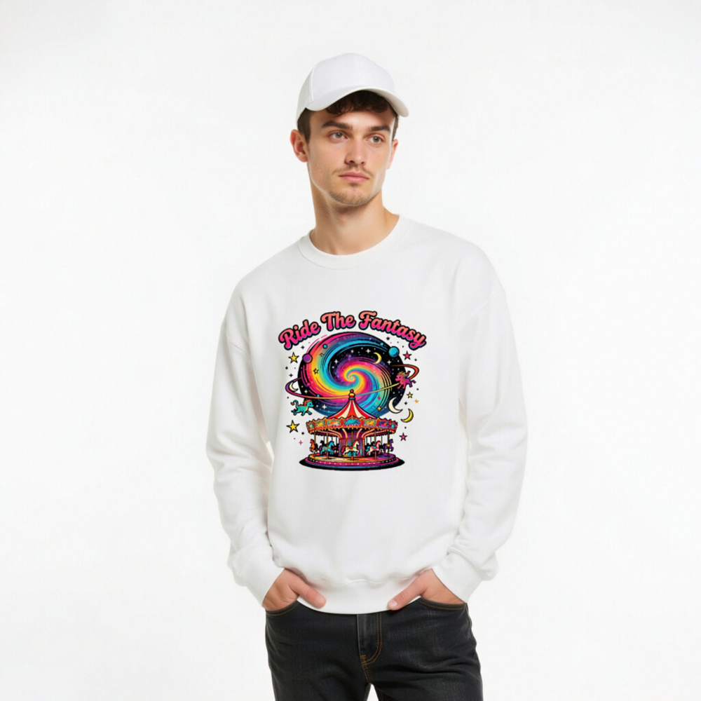Unisex Crew Neck Sweatshirt - Ride The Fantasy Carousel & Galaxy Design - Image 9
