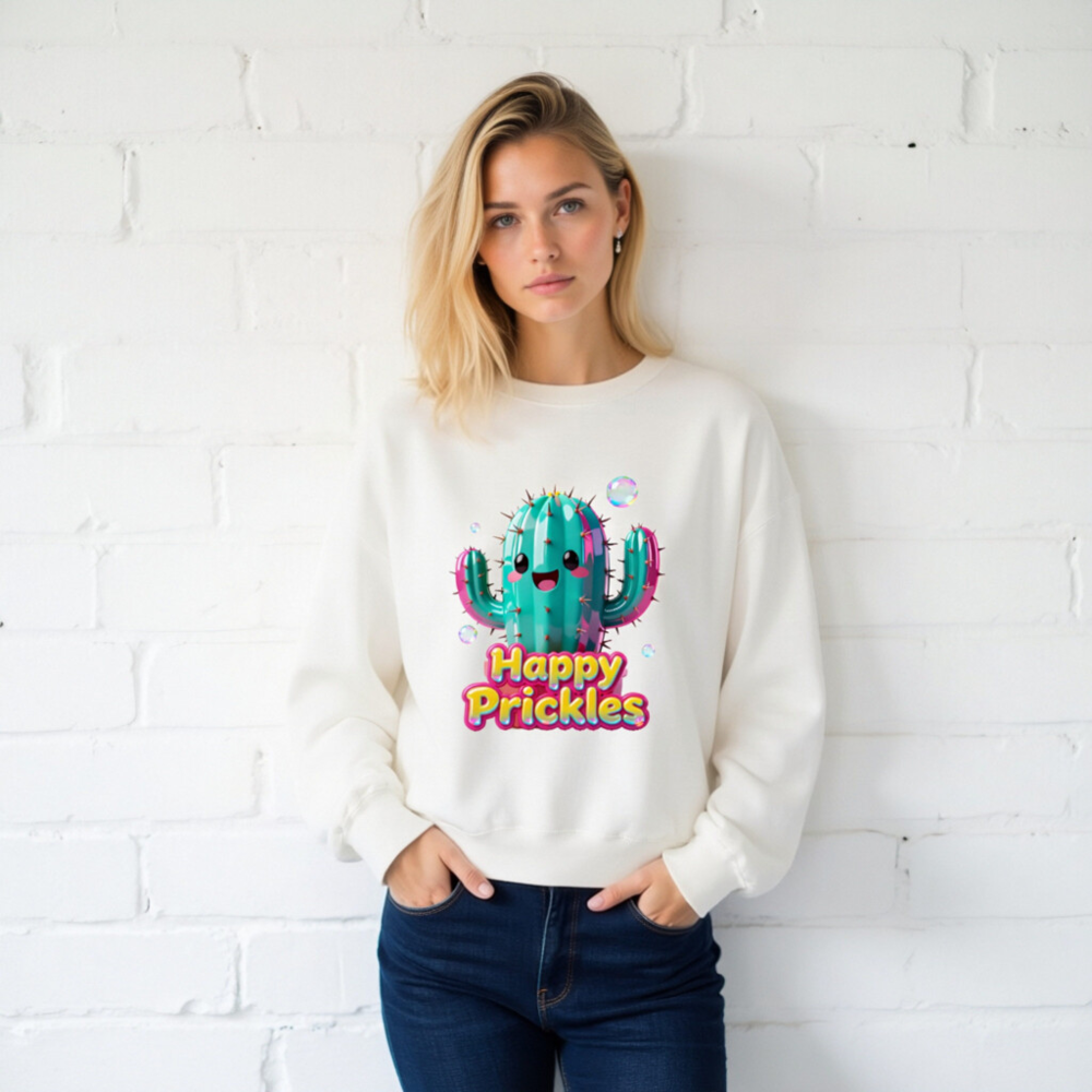Happy Prickles Cactus Sweatshirt - Unisex Crew Neck, Soft & Comfortable - Image 2